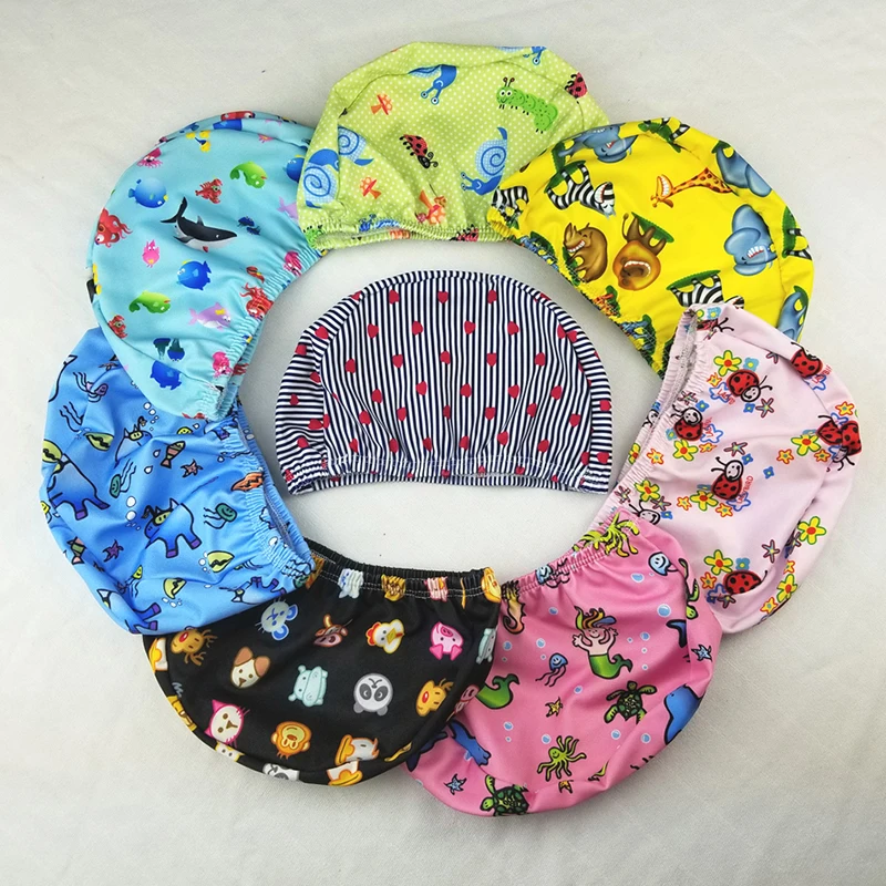 2pcs Baby Newborn Cute Swimming Caps 0-6Y Infant Cartoon Printed Swimming Hats Bathing Waterproof Caps For Children Boys Girls