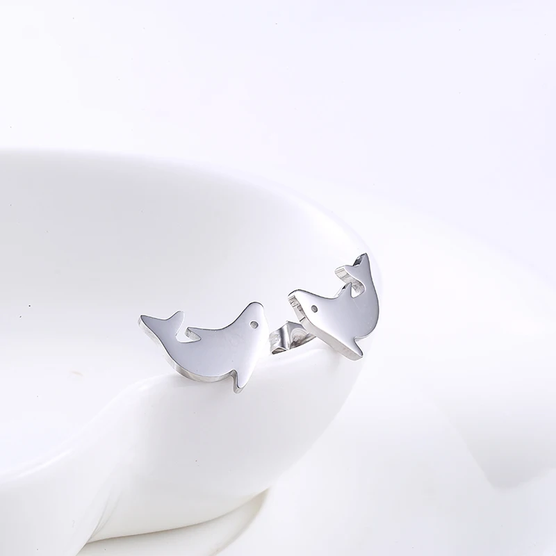 Stainless Steel Gold Plated Shark Cute Dolphin Fashion Stud Earrings In For Women Jewelry