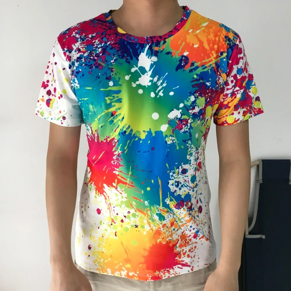 PLstar Cosmos Drop shipping Rainbow Paint Splatter Print T-shirt 2018 summer Men Women Hipster 3D t shirt Street Harajuku Tees