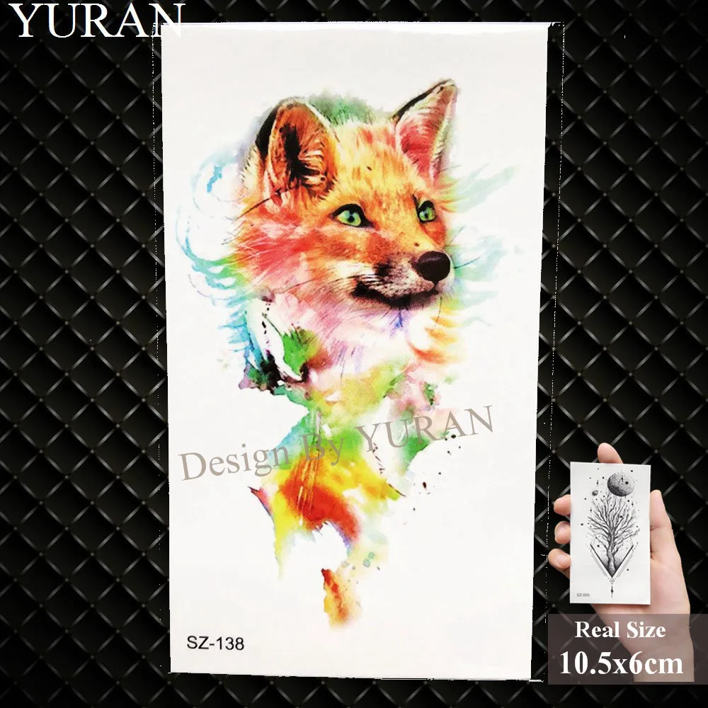 YURAN – autocollants de tatouage temporaire, motif renard, Art corporel, pour femmes et filles, bras, étanche, motif géométrique, oiseaux, Sexy