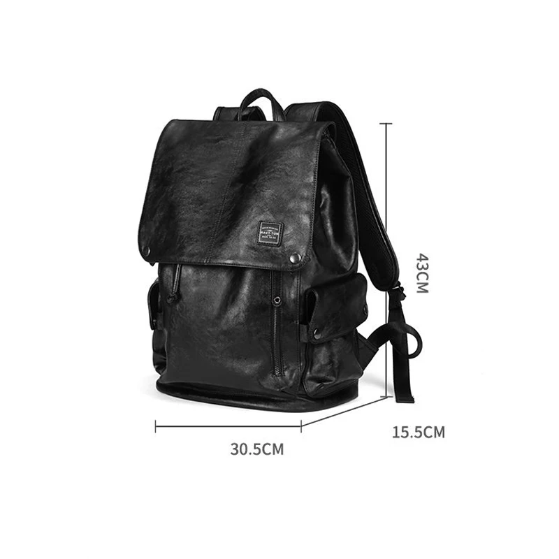 Luxury Leather Brand Crazy Horse Men Backpack Vintage Solid School Bag Black Casual Big Man Laptop Backpack Travel Bags