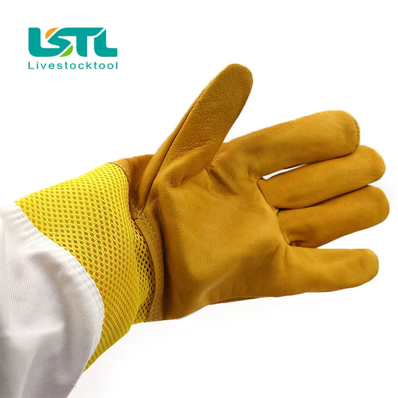 A Pair Beekeeper Protective Gloves Beekeeping Gloves Goatskin Bee Keeping Vented Long Sleeves Beekeeping Equipment