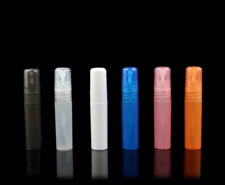 1500pcs 5ml small empty spray bottle Plastic Perfume sample bottle pen atomizer 10 color assorted SN2404