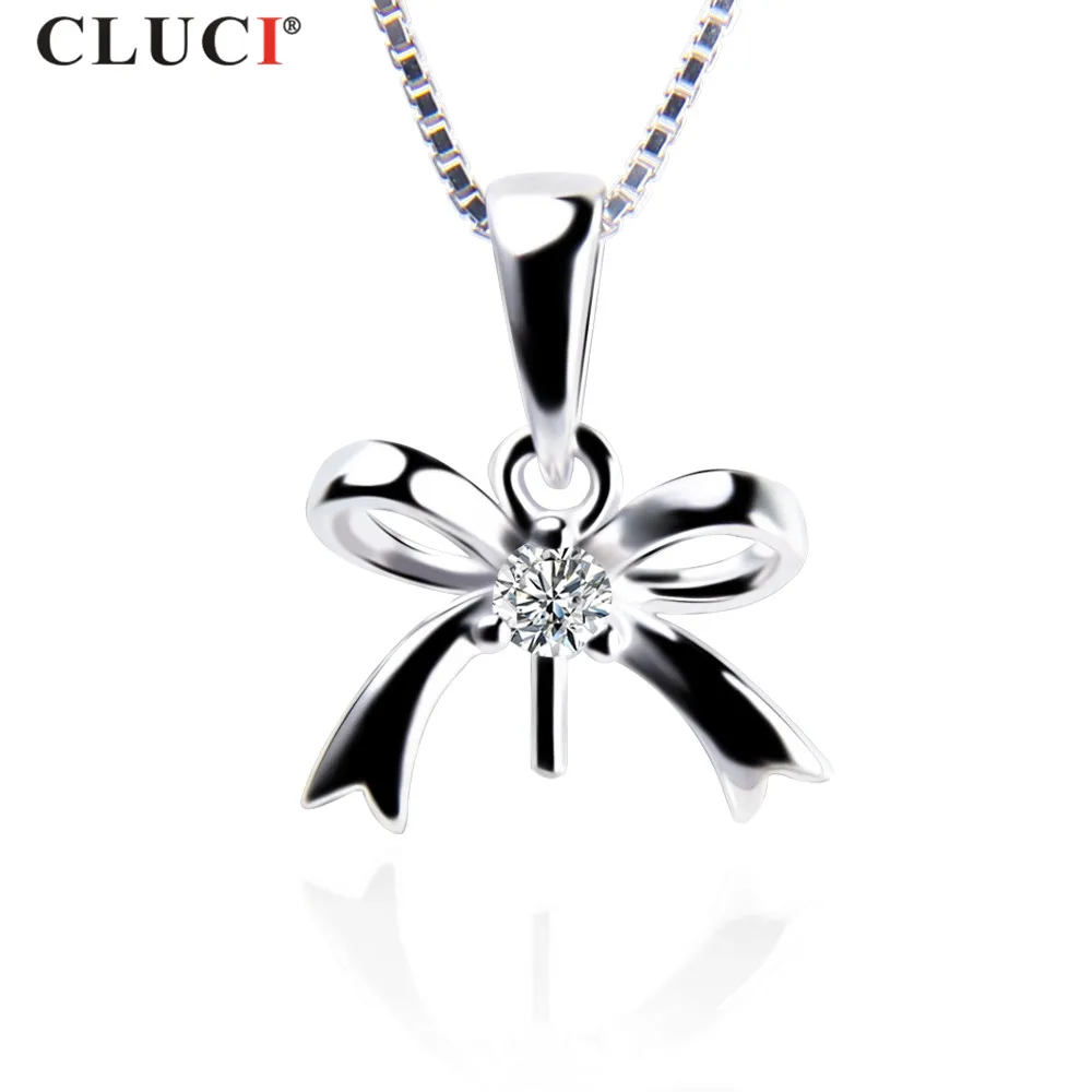 Cluci joias 100% prata esterlina 925 borboleta 7mm pingente de pérola diy para mulheres joias, pode colocar pérola em sp309sb