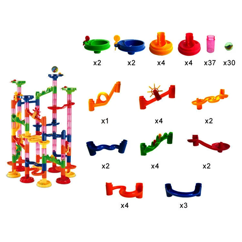 Glass Beads Run Ball Roller Coaster Building Block Construction 105 PCS Marble Race Run Maze Ball Toy for Children