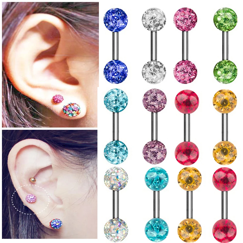 1pc Epoxy Ferido Disco Crystal Ferido Ball Ear Tragus Cartilage Piercing Top Upper Earring Labret Body Jewelry Piercing 16g