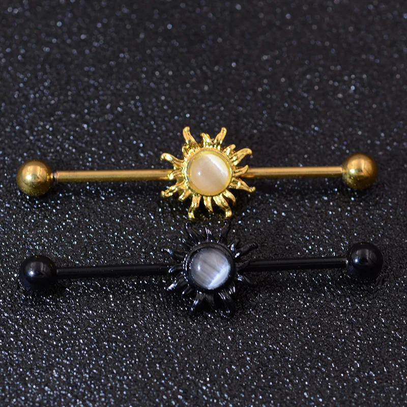 1Pc 1.6x38mm Sun Opal Gem Industrial Piercing Barbells Nails Ear Studs Earrings Plugs Unique Design Body Jewelry