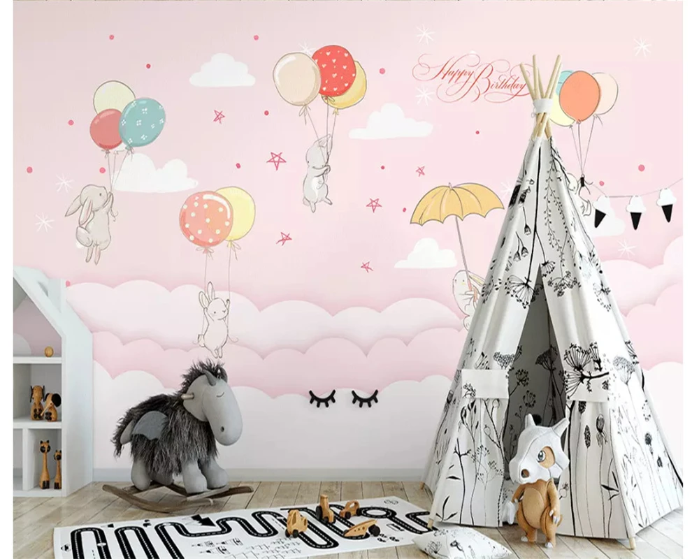 Beibehang رسمت باليد شخصية papel de parede خلفية الشمال الصغيرة الطازجة سحابة أرنب غرفة الأطفال اللوحة الزخرفية #3