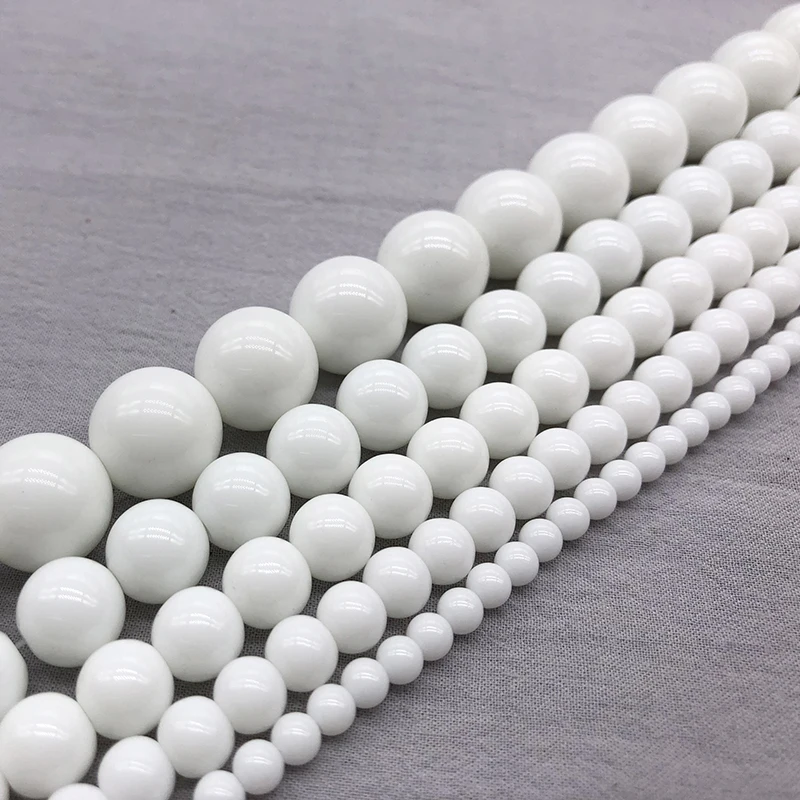 High quality Glass White porcelain Round Loose strand Beads 4/6/8/10/12mm Jewelry Making Bracelet Diy beads