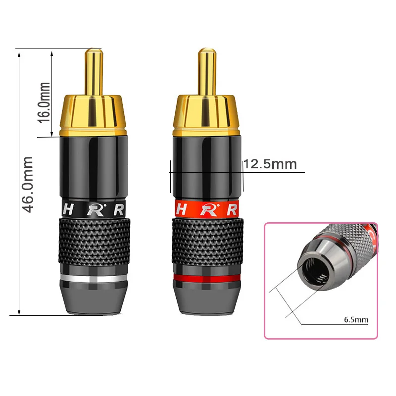 12pcs/lot RCA Plug Male Connector High Quality Gold Plated Soldering Plug Speaker Cable Wire Connector 6 Pairs Red+Black