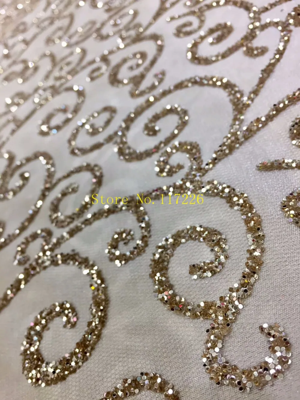 glued glitter French net fabric Embroidered mesh lace fabric JRB-007 with gold glitter