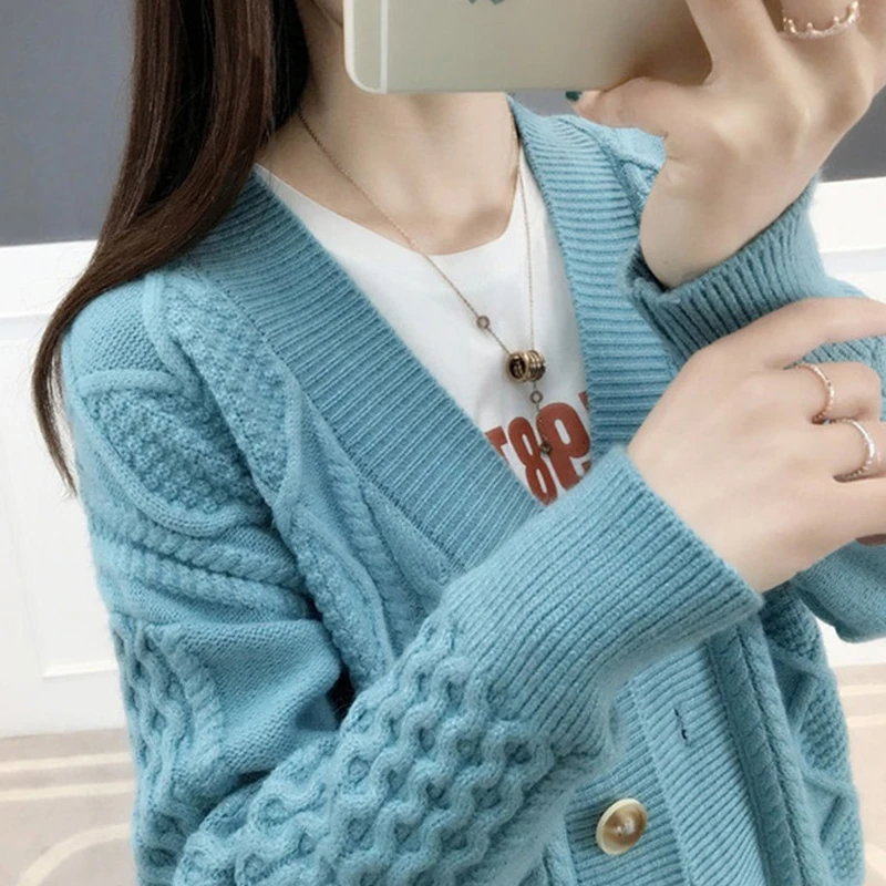 

Autumn Women Sweater Cardigan Jacket New Fashion Wild Long Sleeve Knit Coat Solid Casual Female Tops Spring Knitwear Cardigan