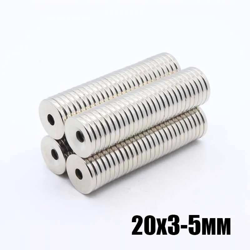 50pcs 20mm x 3mm Hole 5mm Strong Ring Round Magnets 20*3-5 mm 20x3-5mm Rare Earth Neodymium 5 mm screw hole