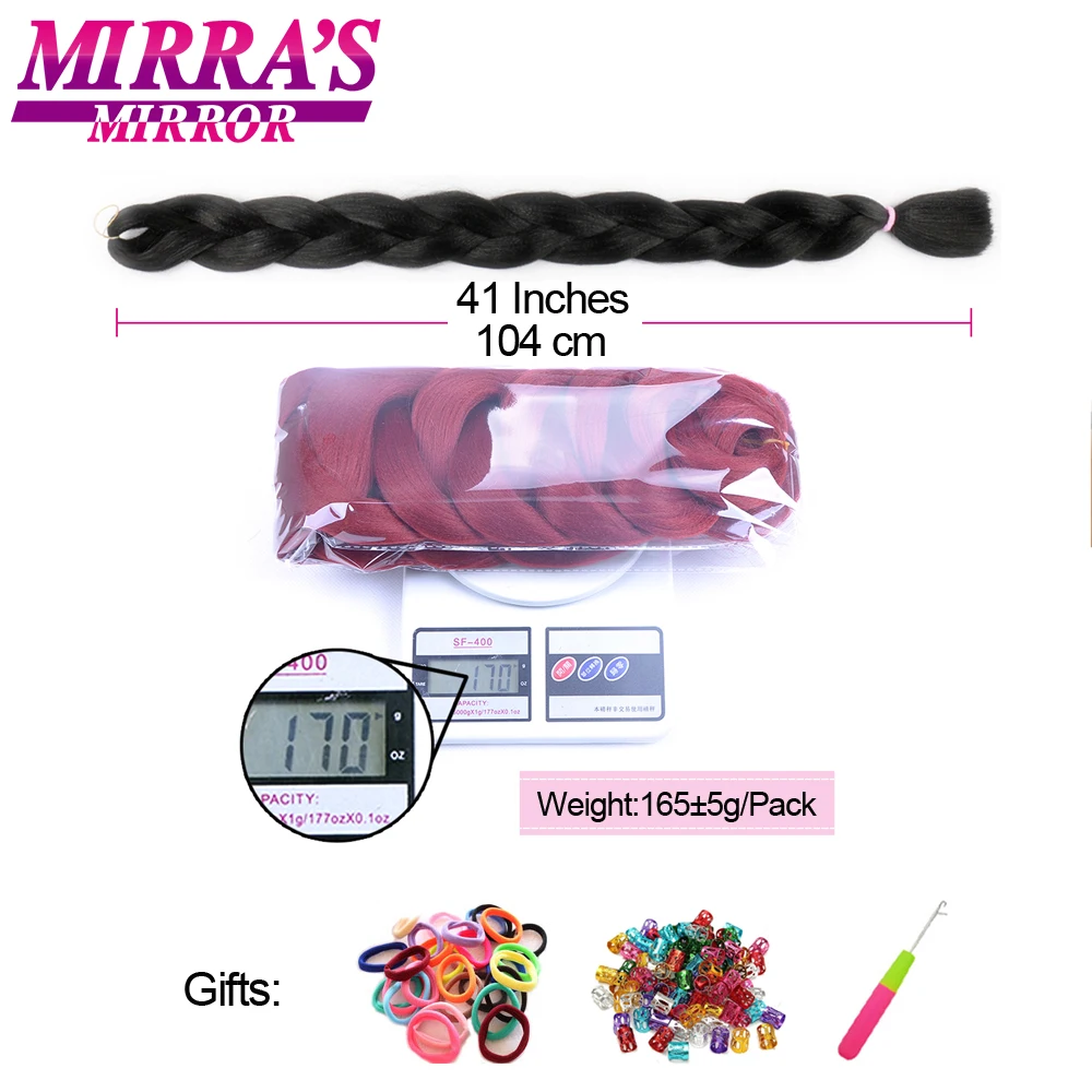 Mirra's Mirror-extensiones de cabello trenzado largo, cabello sintético Jumbo de 82 pulgadas, color blanco, amarillo, rojo y azul, a granel, 5 paquetes