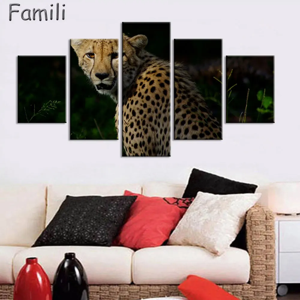 Cheetah painting canvas HD Print 5pieces canvas wall art print modern home decor wall art for living room decor painting