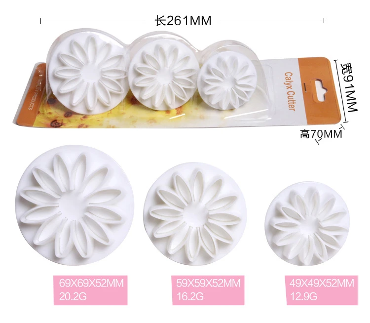 Special Low 3pcs/set Sun Flower Fondant Sugarcraft Cake Cookie Plunger Cutter Decorating Tool D772