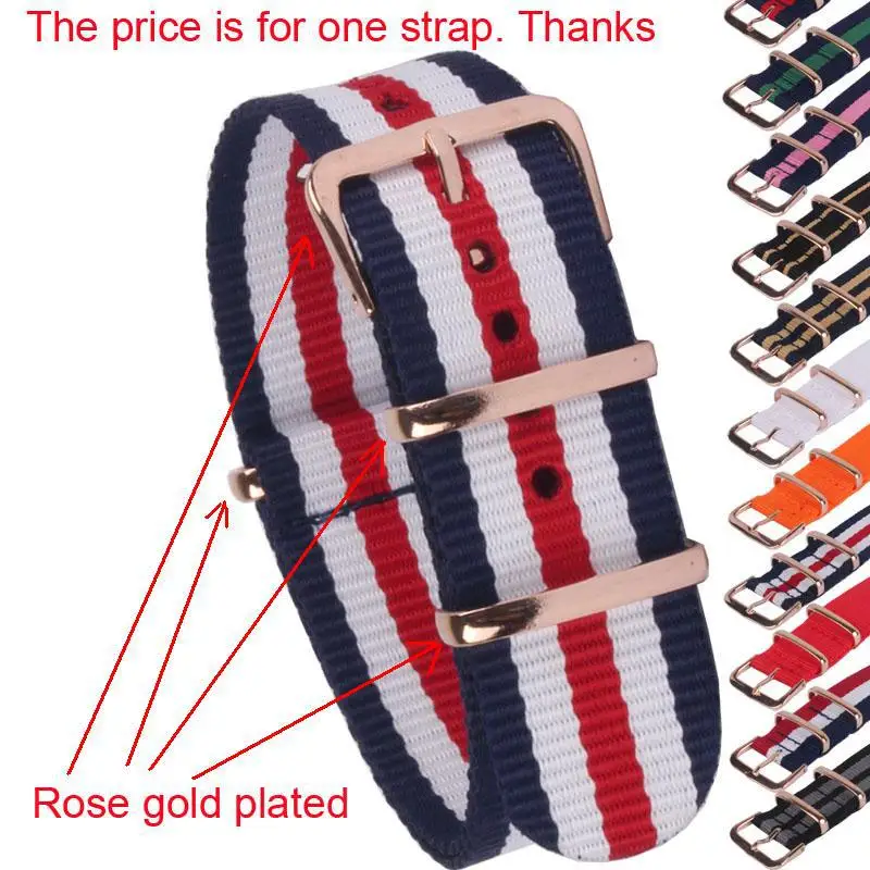 Buy 2 Get 10% OFF) Rose Gold Buckle 18mm 20mm 22mm Stripe Cambo Watch Army Military fabric Nylon watchbands Strap Bands