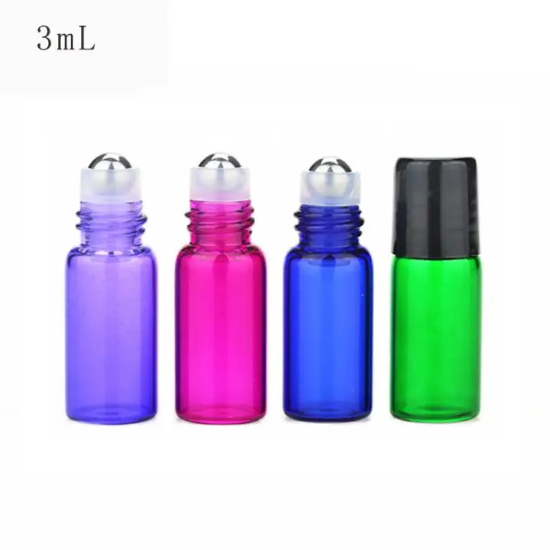 3ml Small roller ball Glass essential oils roll-on bottles refillable perfume deodorant vials with Plastic lid LX2890