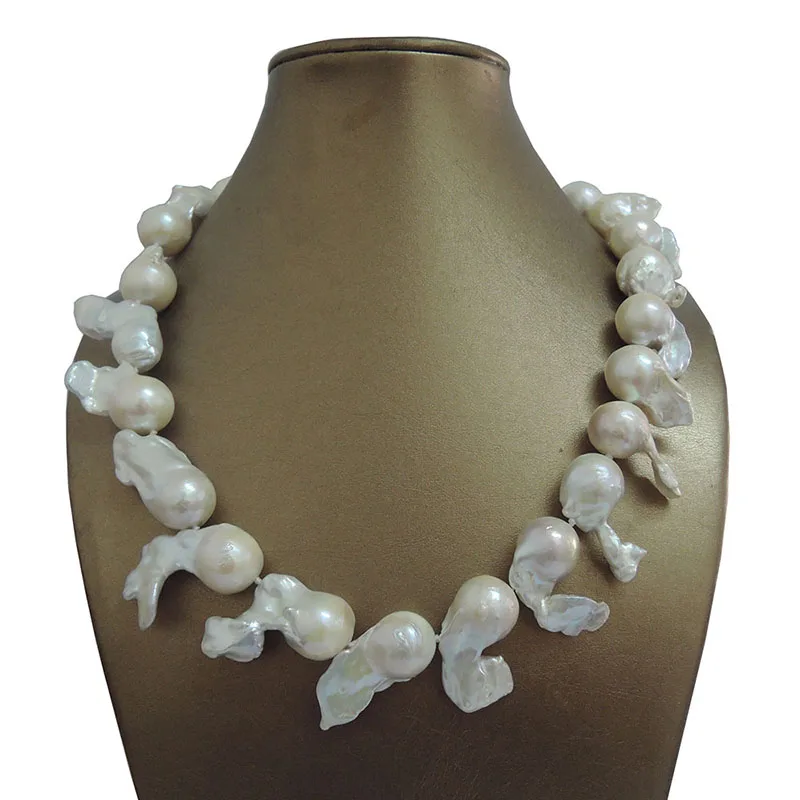 

100% NATURE FRESHWATER BIG SPECIAL Baroque PEARL NECKLACE-good quanlity-925 SILIVER HOOK