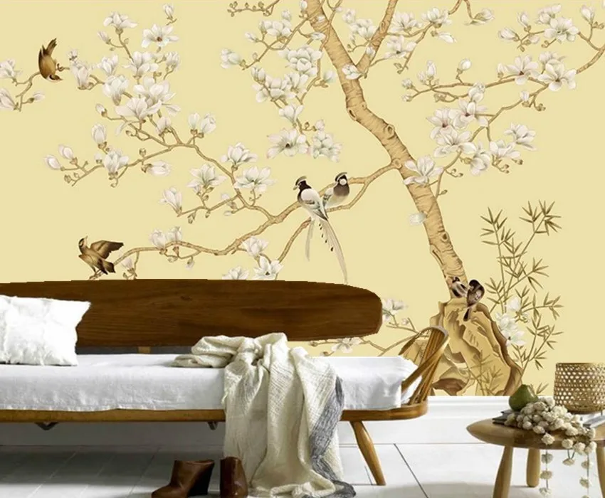 

Custom 3D wallpaepr,Magnolia flower birds papel de parede,hotel restaurant living room sofa TV wall bedroom 3d mural paintings