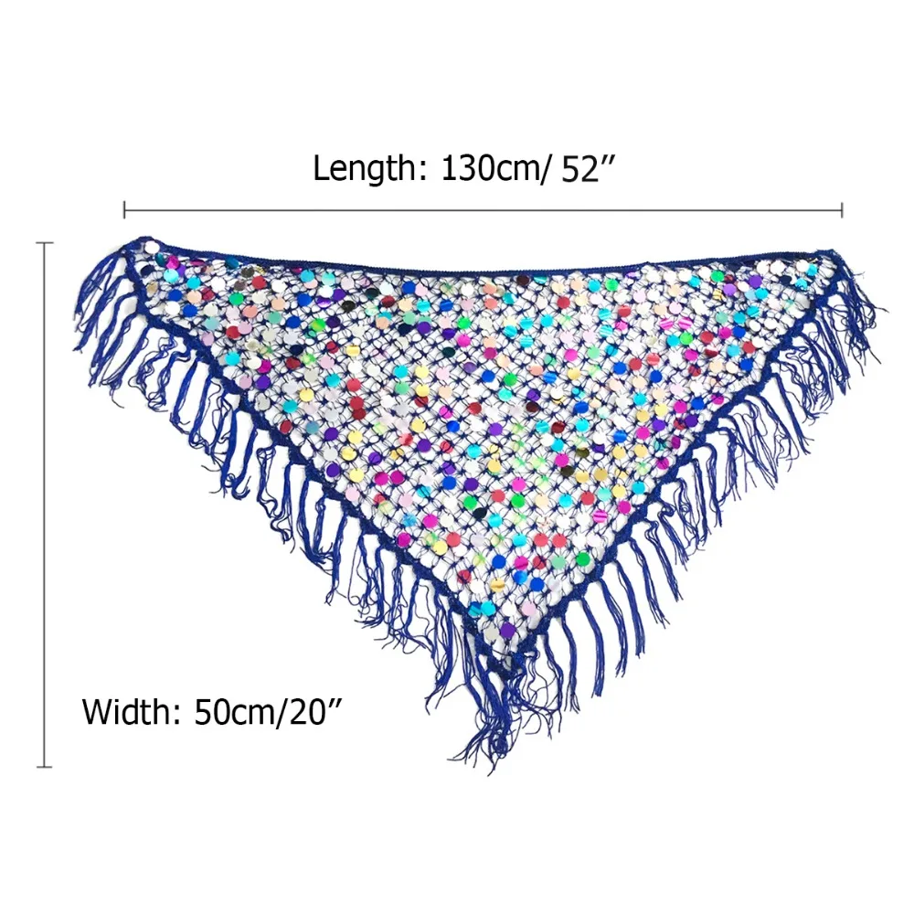 Cheap Belly Dance Clothes Accessories Stretchy Long Tassel Triangle Belt Hand Crochet Sequin Belly Dance Hip Scarf Coin Belt