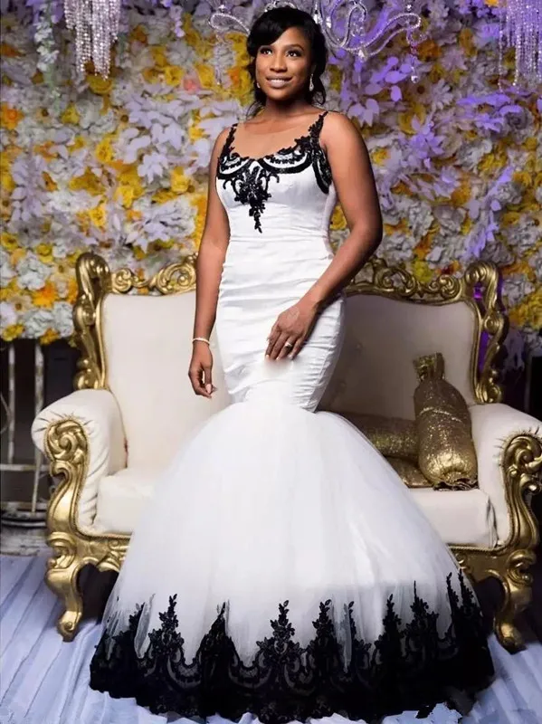 Modesto preto e branco sereia vestidos de casamento sul africano barato até o chão do vintage renda país plus size vestido de casamento