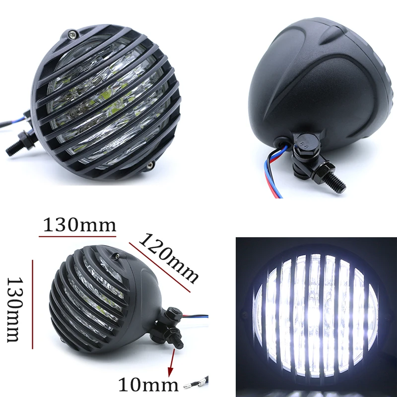 4 Inch Motorcycle led Headlamp Scooter Retro Black Grill Headlight DC 12V Motorbike Front Light Aluminum Alloy Motor Grid Lamp