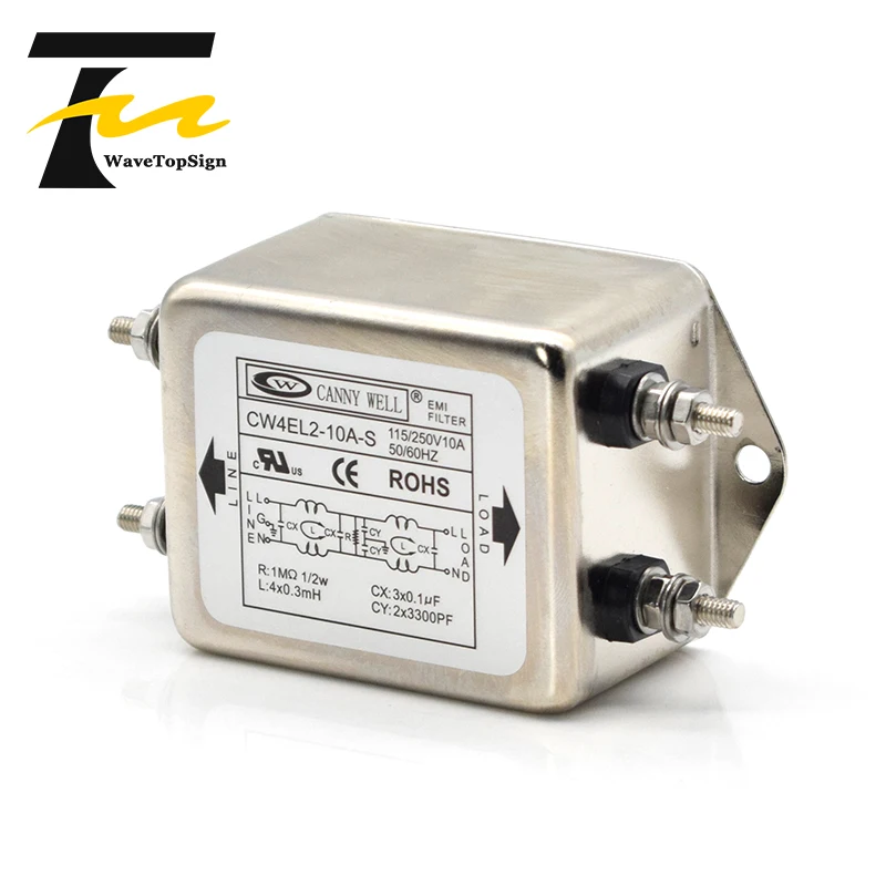 CANNY WELL Power Filter CW4EL2-10A-S CW4EL2-20A-S CW4EL2-30A-S Double Pole Filter Connector Single Phase 220VAC