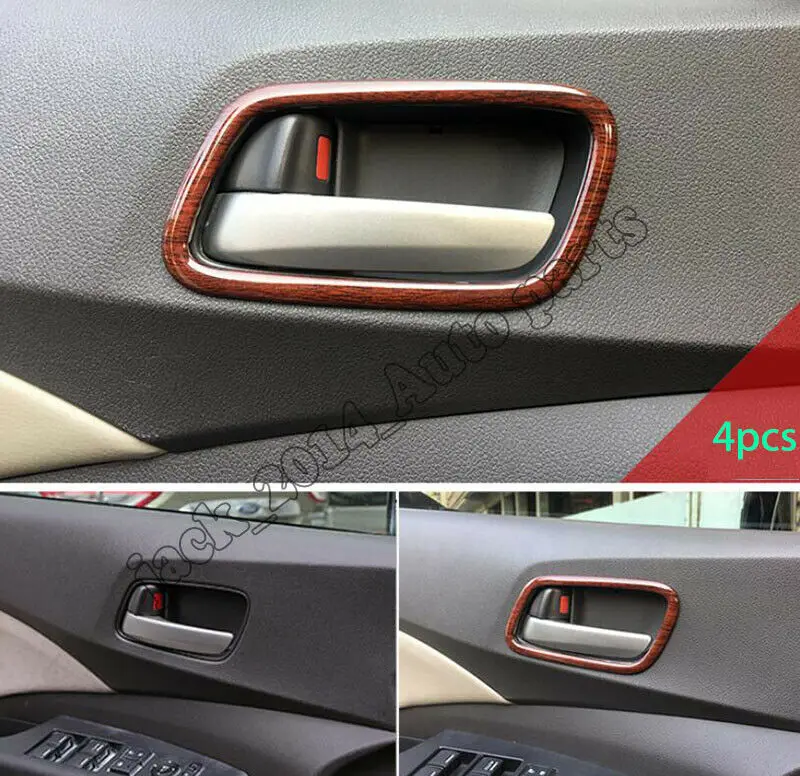 Wood grain Inner Door Handle Bowl Frame Cover Trim 4pcs For Honda CRV 2015-2016