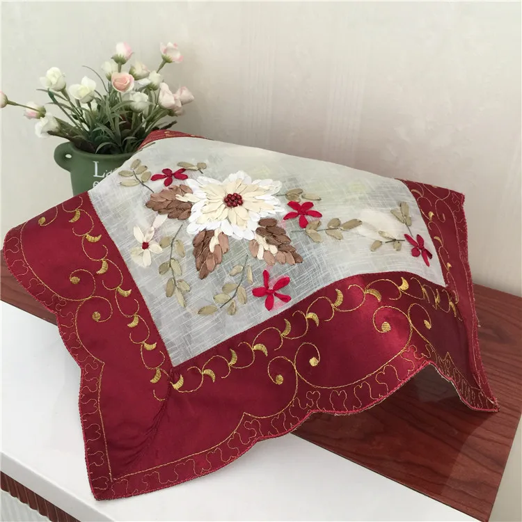 Elegant Embroidery Table Runner Pastoral Fabric Tea tablecloth, Luxury Red Table mat table Cover for decoration