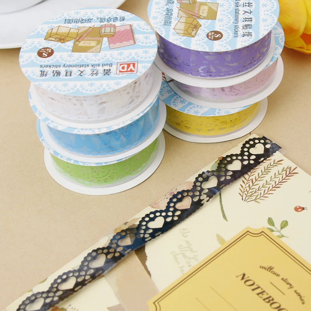 1pcs 18mm DIY Candy Color Washi Lace Tape Sticker Roll Decorative Scrapbooking Paper Masking Tape Self Adhesive Ornament Tape