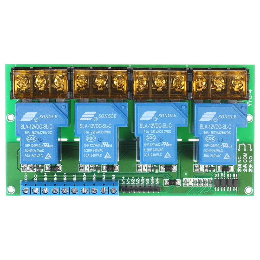 4-Channel DC 12V 30A Relay Module Control Board Optocoupler Isolation High/Low Trigger