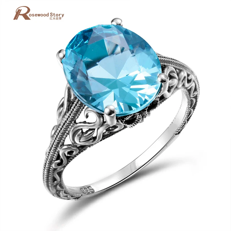 Classical Jewelry Princess Cut Moonlight Blue Crystal Wedding Ring 925 Silver Women Vintage Engagement Ring Fine-Costume-Jewelry