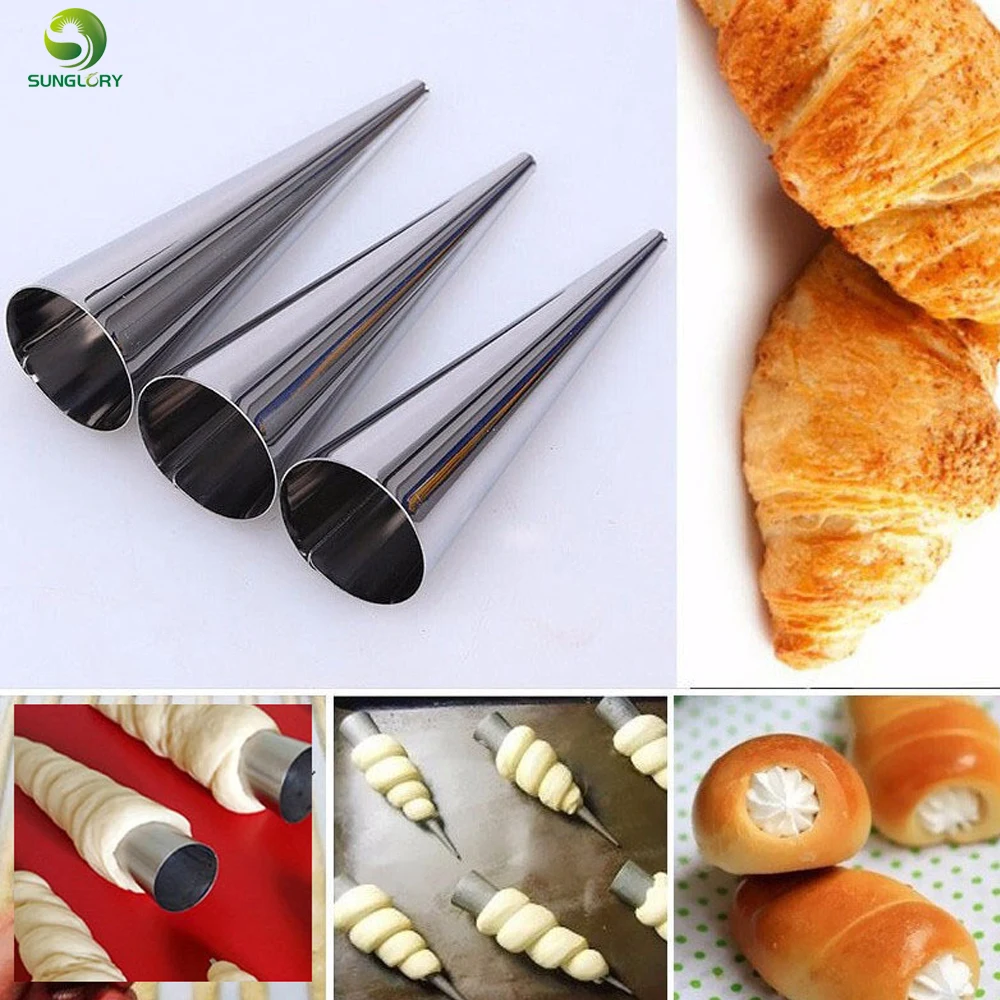 5Pcs/lot DIY Baking Cones Horn Pastry Roll Cake Mold Stainless Steel Spiral Baked Croissants Tubes Kitchen Dessert Baking Tools