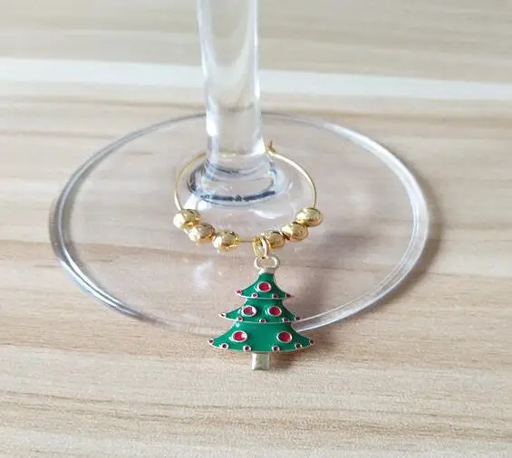 New Christmas Wine Glass Decoration Charms Party New Year Cup ring Table Decorations Xmas Pendants Metal Ring Decor