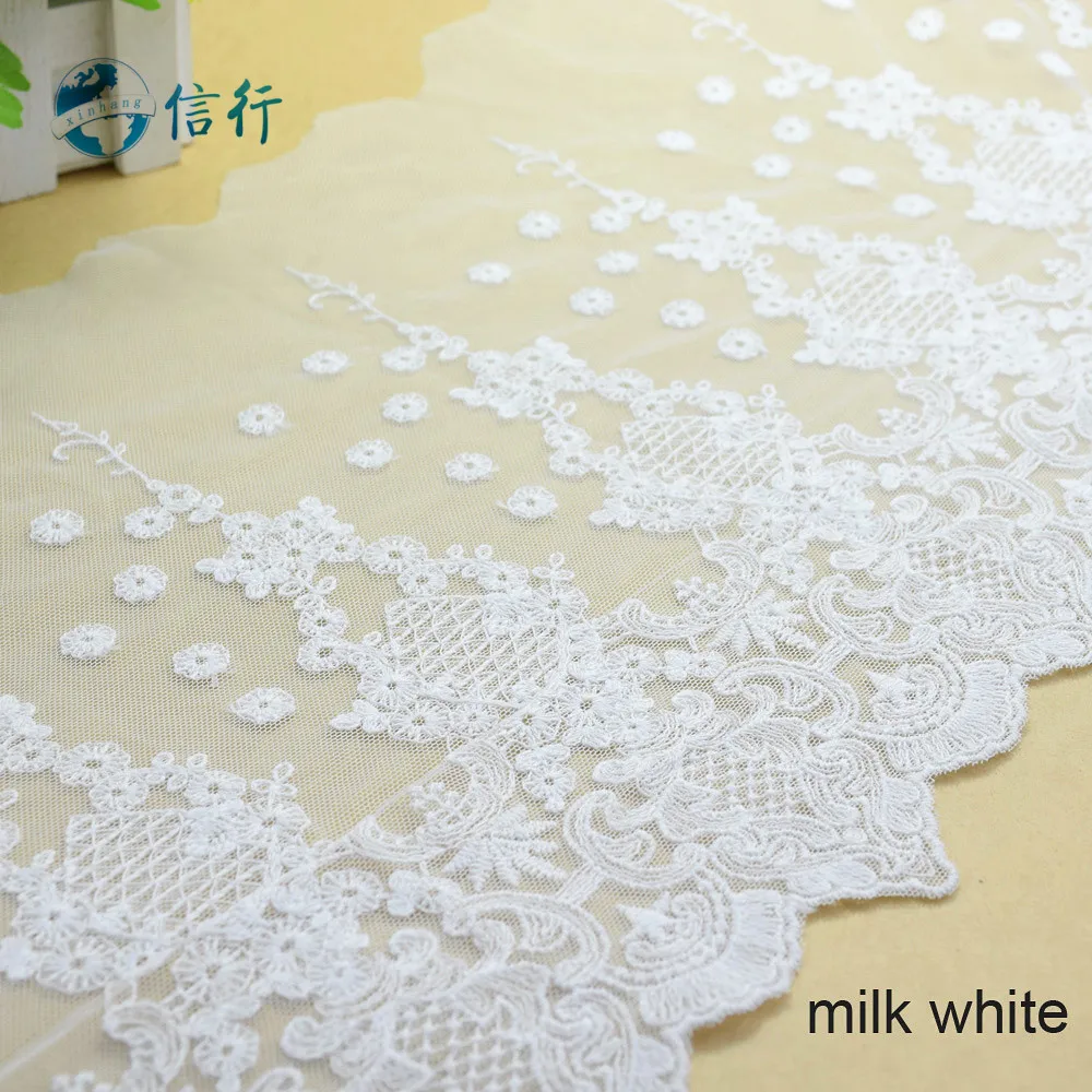 23cm Big Width Cotton Embroidery White Lace Ribbon Badges Trims Fabric Warp Knitting DIY Dress Garment sewing accessories#3603