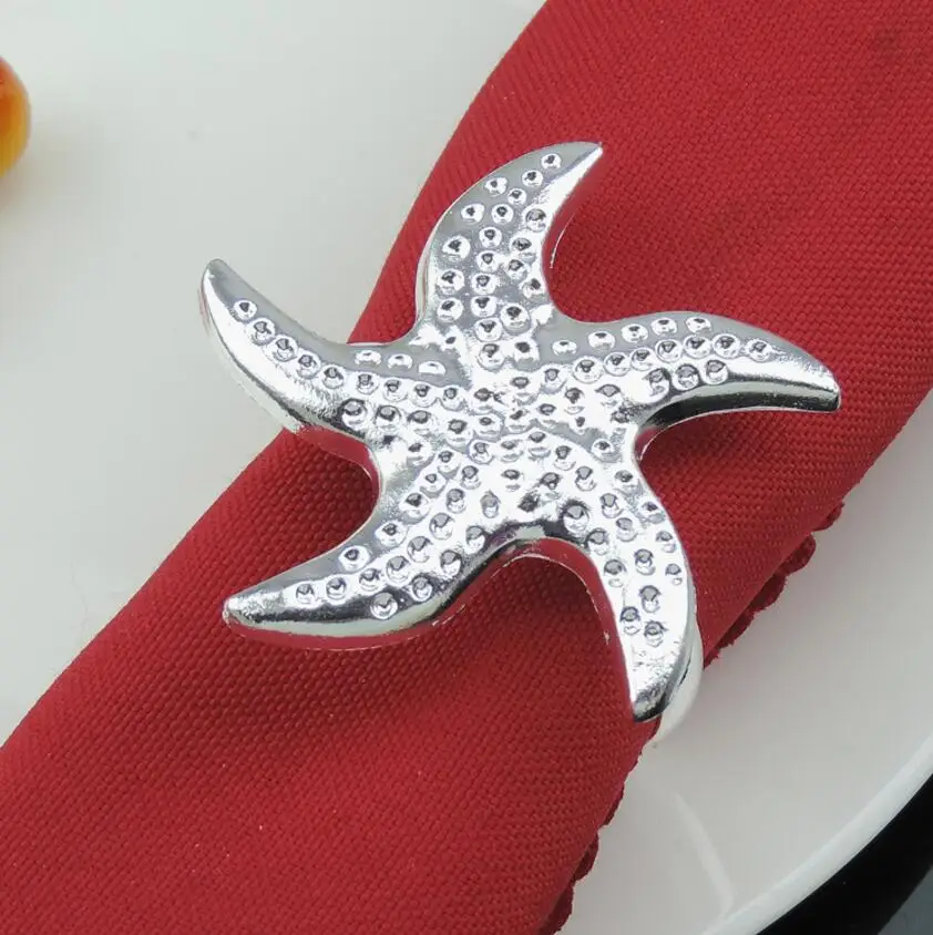 

12pcs Silver Plated Starfish Napkin Ring Serviette Buckle Holder For Wedding Party Banquet Dinner Decoration