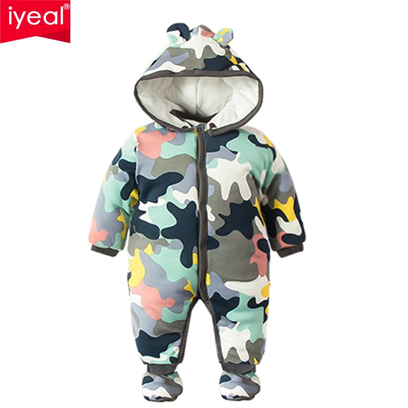 

IYEAL NEW Baby Rompers Winter Thick Warm Baby boy Clothing Camo Long Sleeve Hooded Jumpsuit Kids Newborn Outwear for 0-12M