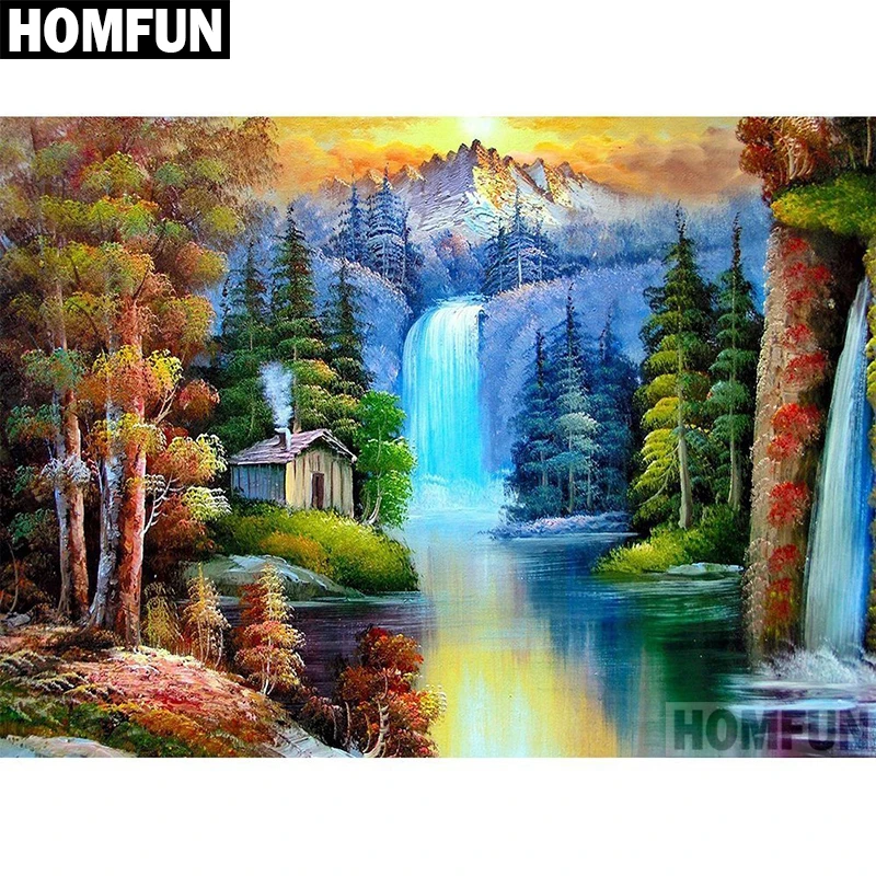 

HOMFUN Full Square/Round Drill 5D DIY Diamond Painting "Forest Stream" Embroidery Cross Stitch 5D Home Decor Gift A06013