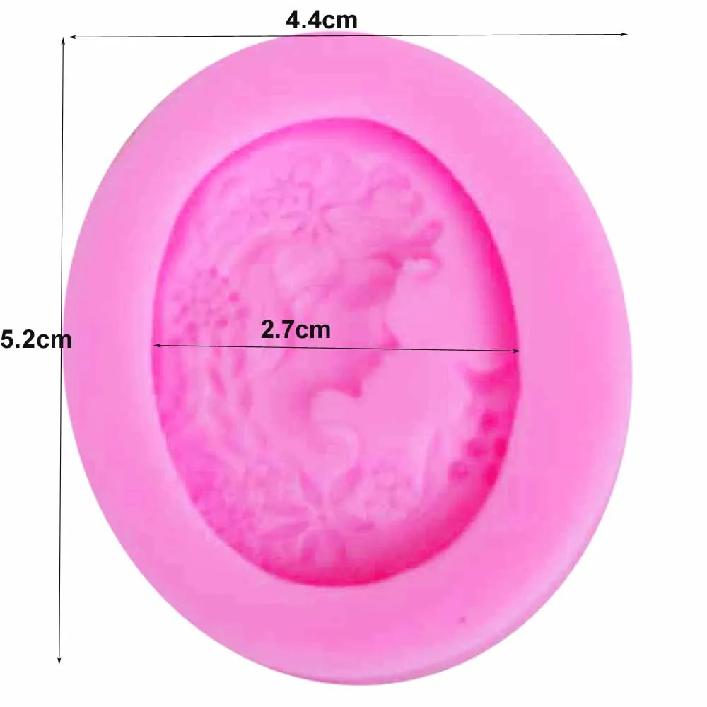 Mirror Frame Girl Head Portrait Silicone Mold Fondant Chocolate Candy Sweets Lollipop Crystal Epoxy Soft Clay Baking Tool m749