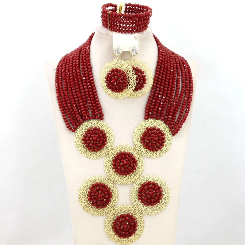 Trendy Baby Pink 10 Rows Nigerian Wedding African Costume Jewelry Set Fashion Beads Crystal Necklace Set Free Shipping ABH170