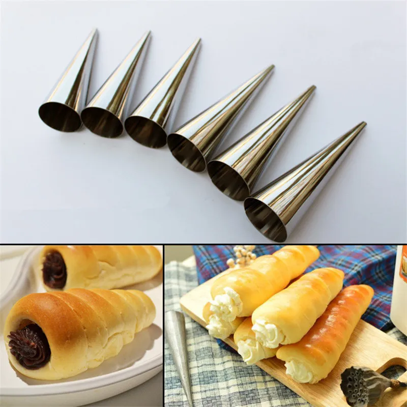 300pcs/lot Stainless Steel Pastry Cream Horn Moulds Conical Tube Cone Pastry Roll Horn Mould Baking Mold Tool