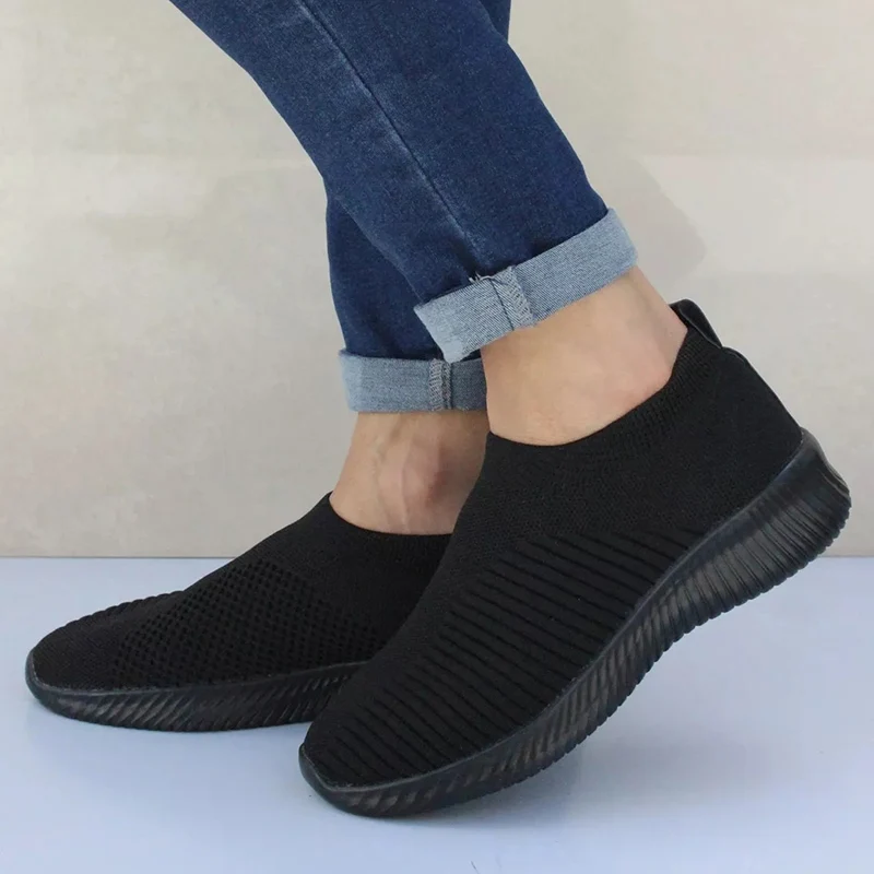 Tênis de meias de tricô para mulheres, sapatos baixos, sapatos plus size, sapatos de caminhada, primavera, verão