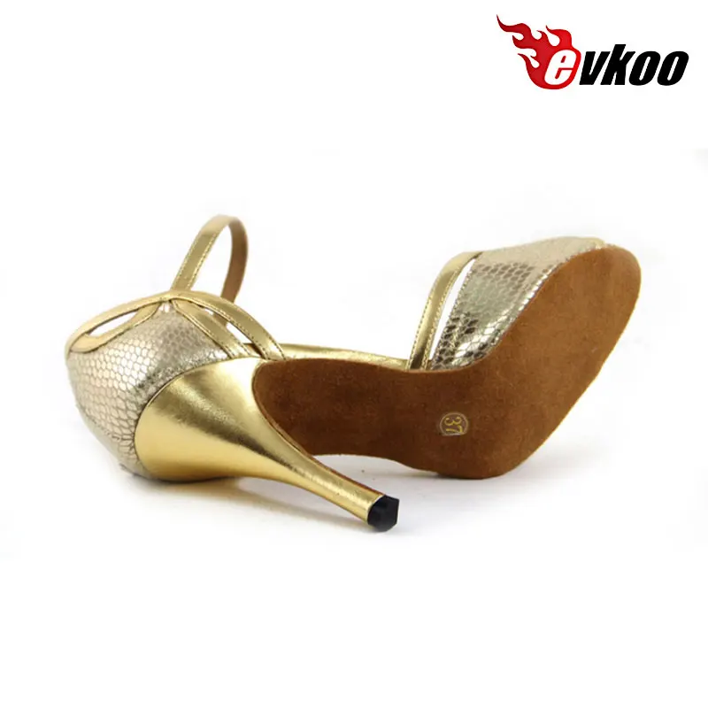 Evkoodance 2017 New Arrival Latin Dance Shoes Women 8.5 cm High  Salsa Shoes Dance Red Gold  PU OEM Women Party Club Dance Shoes