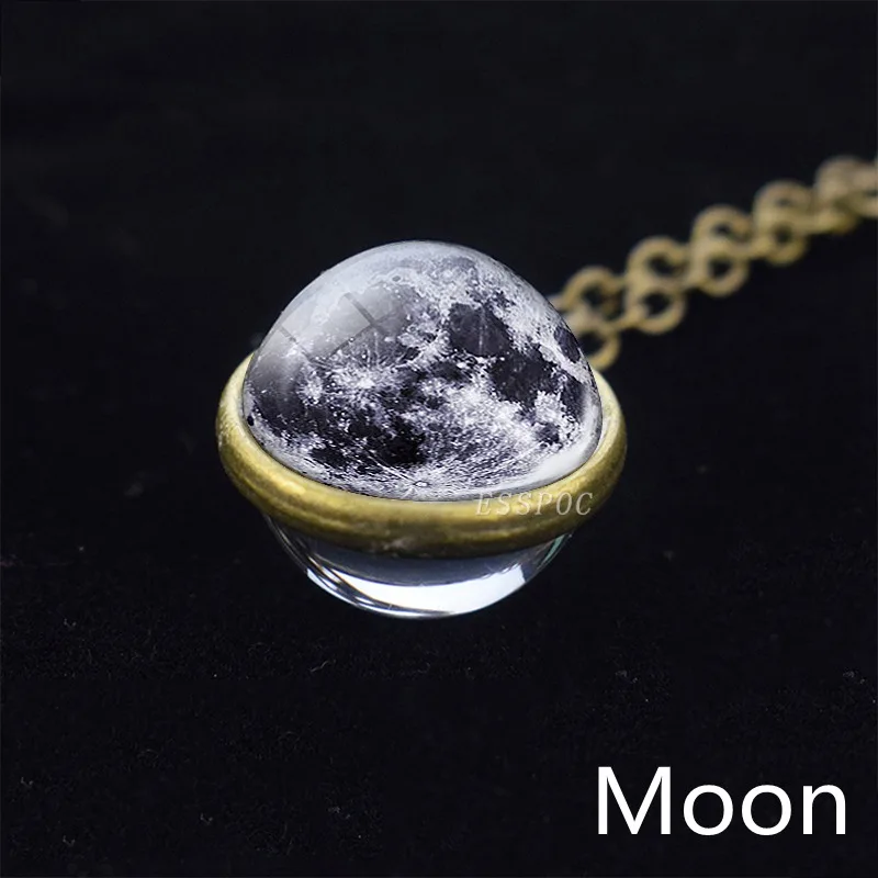 Fashion Solar System Moon Earth Sun Mars Jupiter Planet Necklace Double Side Glass Ball Necklace Pendant Universe Space Jewelry