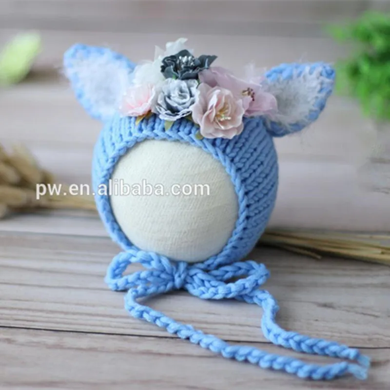 

Flower Crown Bunny Beanie Crochet cotton Rabbit hat Made to Order Newborn photography props