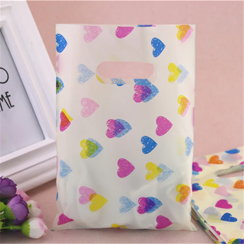 

New Style Wholesale 100pcs/lot 15*20cm Warm Colorful Sweet Heart Candy Packaging Birthday Present Gift Bags
