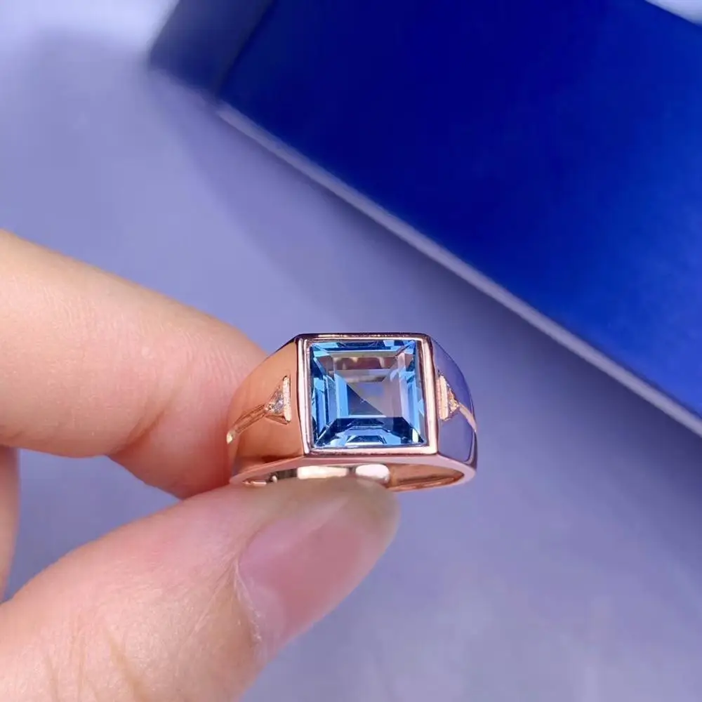 classic flashing ocean blue topaz gemstone ring 925 Sterling silver fine jewelry beautiful style natural gem men birthday gift