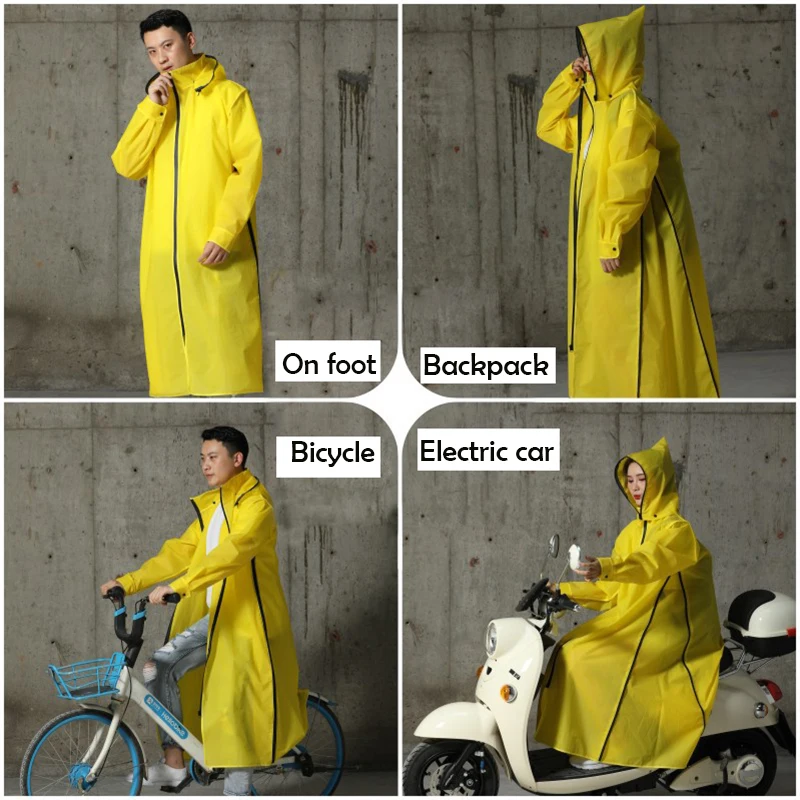 2024 Hot Sale EVA Raincoat Women/Men Zipper Hooded Poncho Motorcycle Rainwear Long Style Hiking Poncho Environmental Rain Jacket