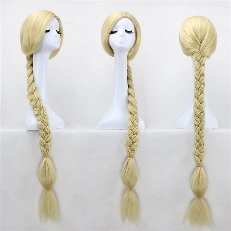 

47" 120cm Super Long Blonde Braid Tangled Princess Rapunzel Heat Resistant Hair Cosplay Costume Wig + Free Wig Cap